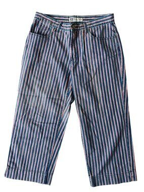 Faded Glory Y2K Nautical Coastal Americana Striped Cropped Jeans Womens 12 Indie